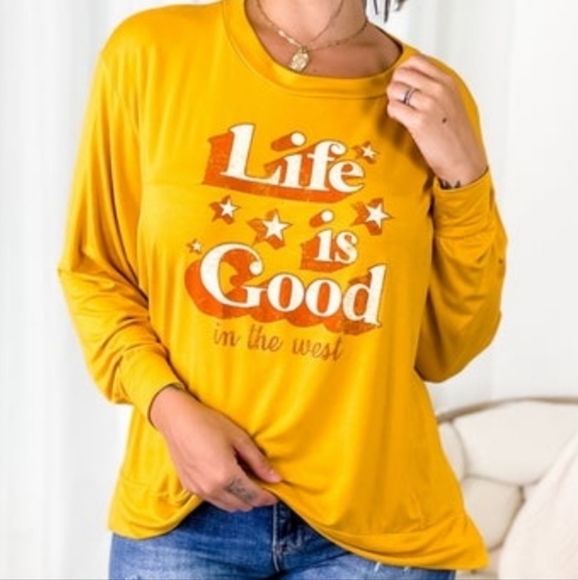 NWT Sew in Love sz XL yellow Life is Good long sleeve graphic top - Picture 3 of 6